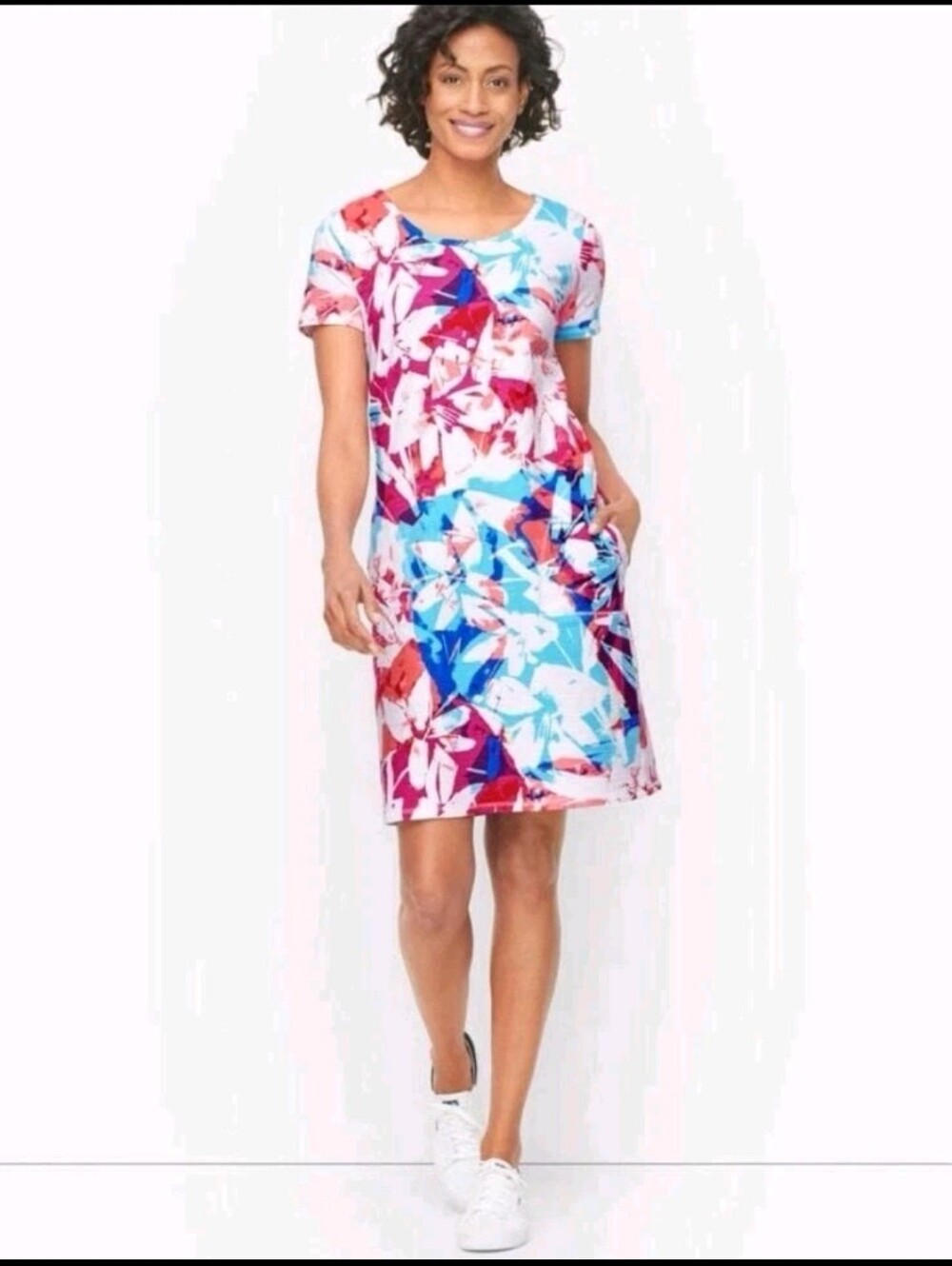 T By Talbots Women's Cross Back Cozy Crush Dress Brushed Floral UPF 50 Sz XL